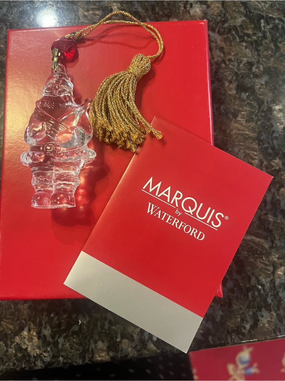 Clear Crystal Santa Ornament with Gold Tassel